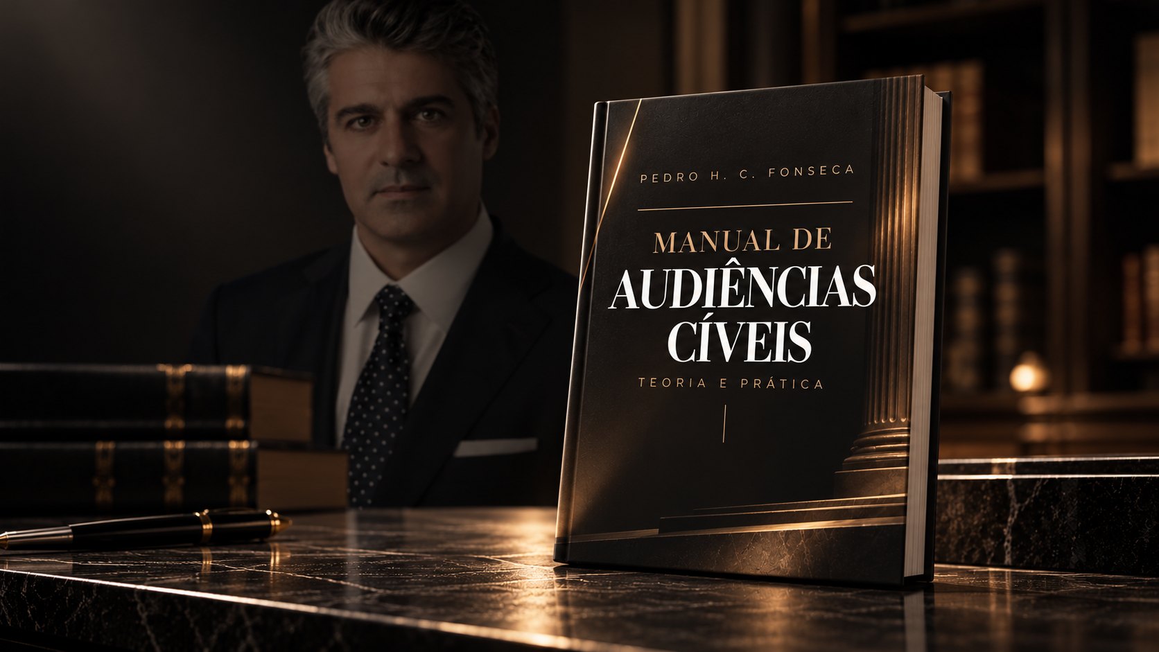 Pedro H. C. Fonseca ao lado do Manual de Audiências Cíveis