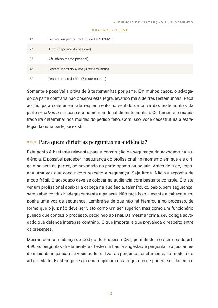 Página com o quadro da ordem de oitiva